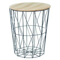 Stolik z koszem z drewnianym blatem 47 x 57 cm