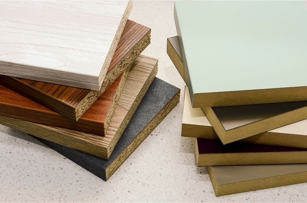 kawałki płyty MDF w różnych kolorach
