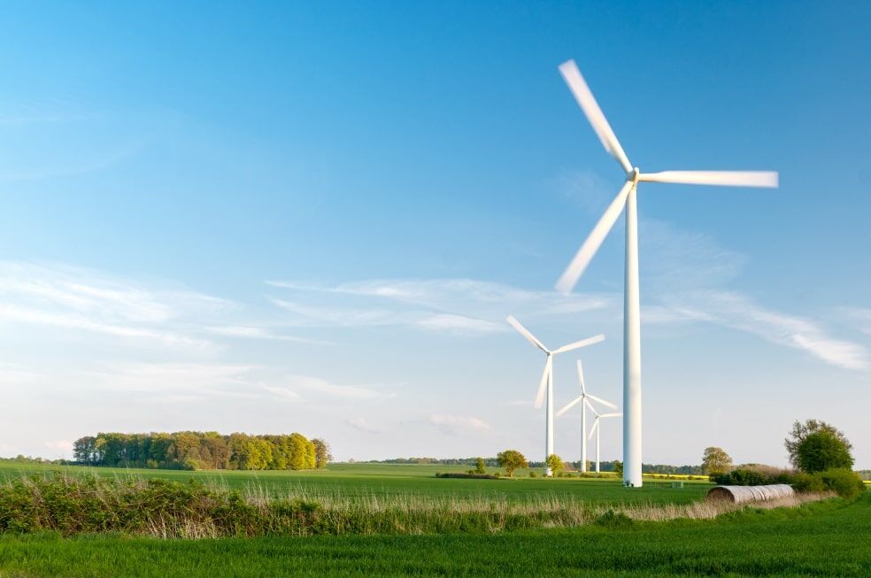 wiatraki z elektrowni wiatrowej na polu