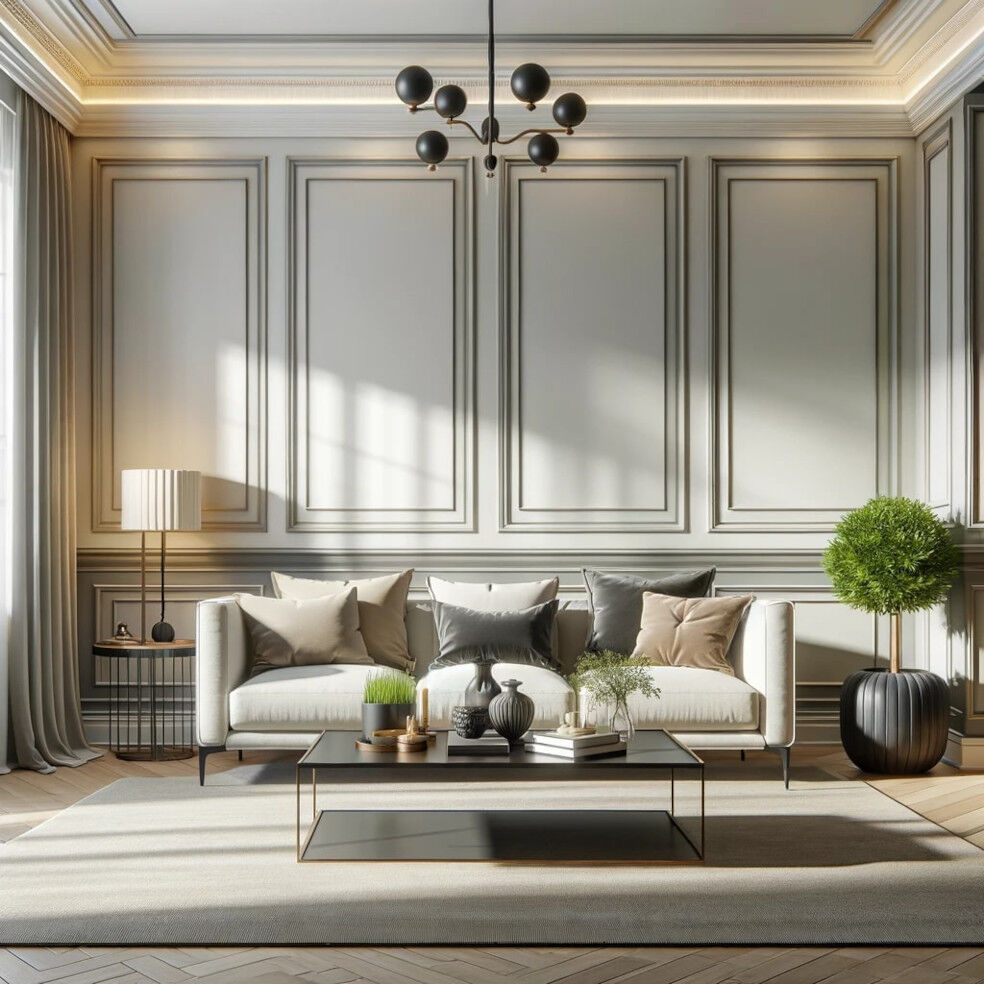 salon wykończony boazerią angielską