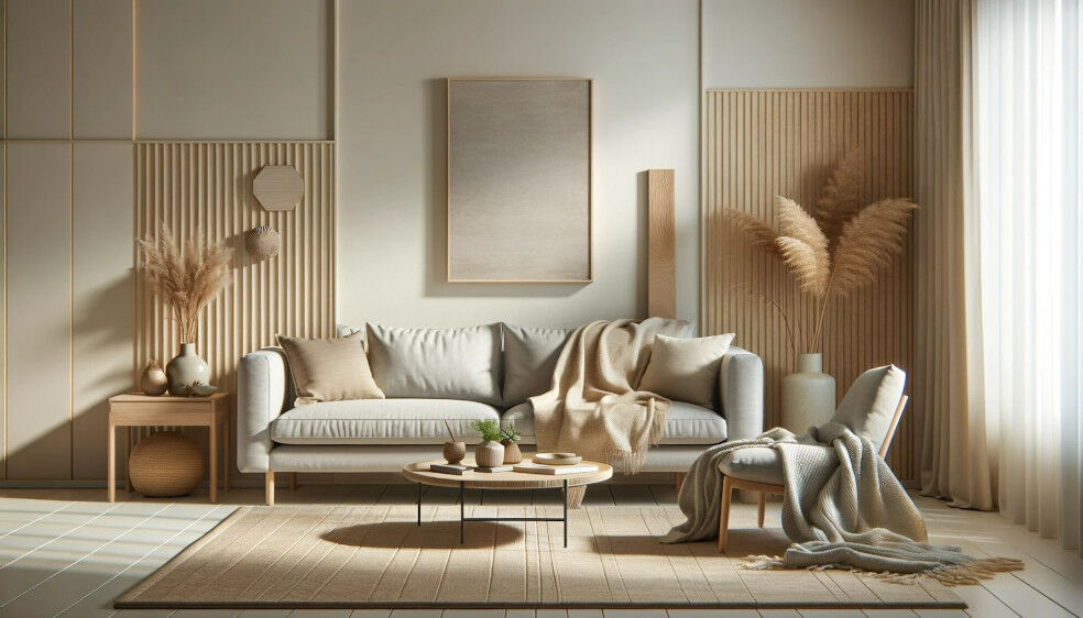 salon w stylu warm minimalism