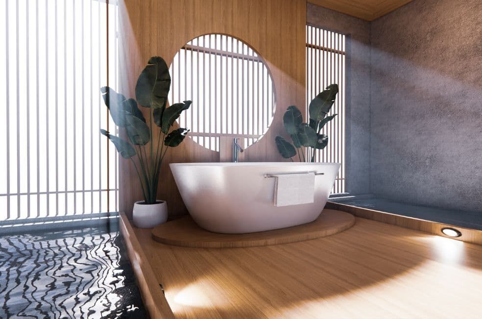 łazienka z wanną wolnostojącą zaaranżowana w zgodzie z feng shui